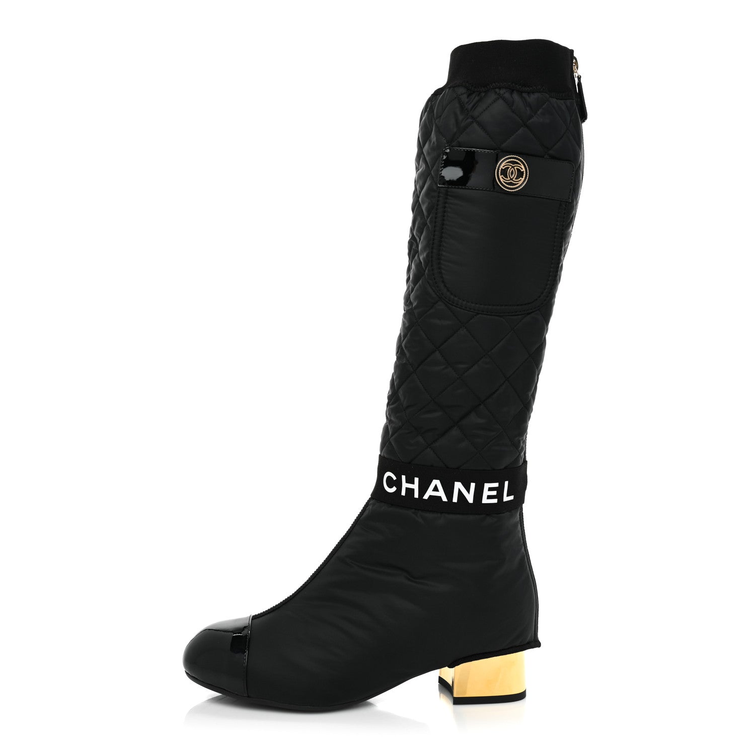 Chanel Mixed Fibers Lambskin Patent Calfskin Convertible High Boots 37 Black 1 of 16