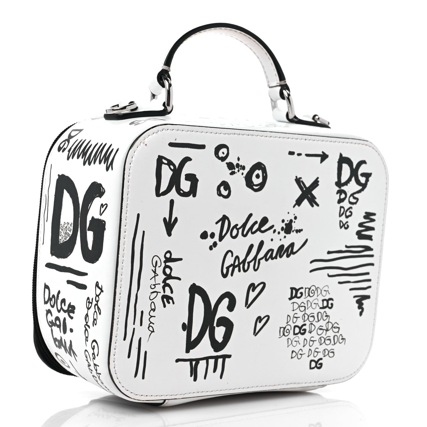 DOLCE & GABBANA Calfskin DG Graffiti Print Top Handle Bag White Black