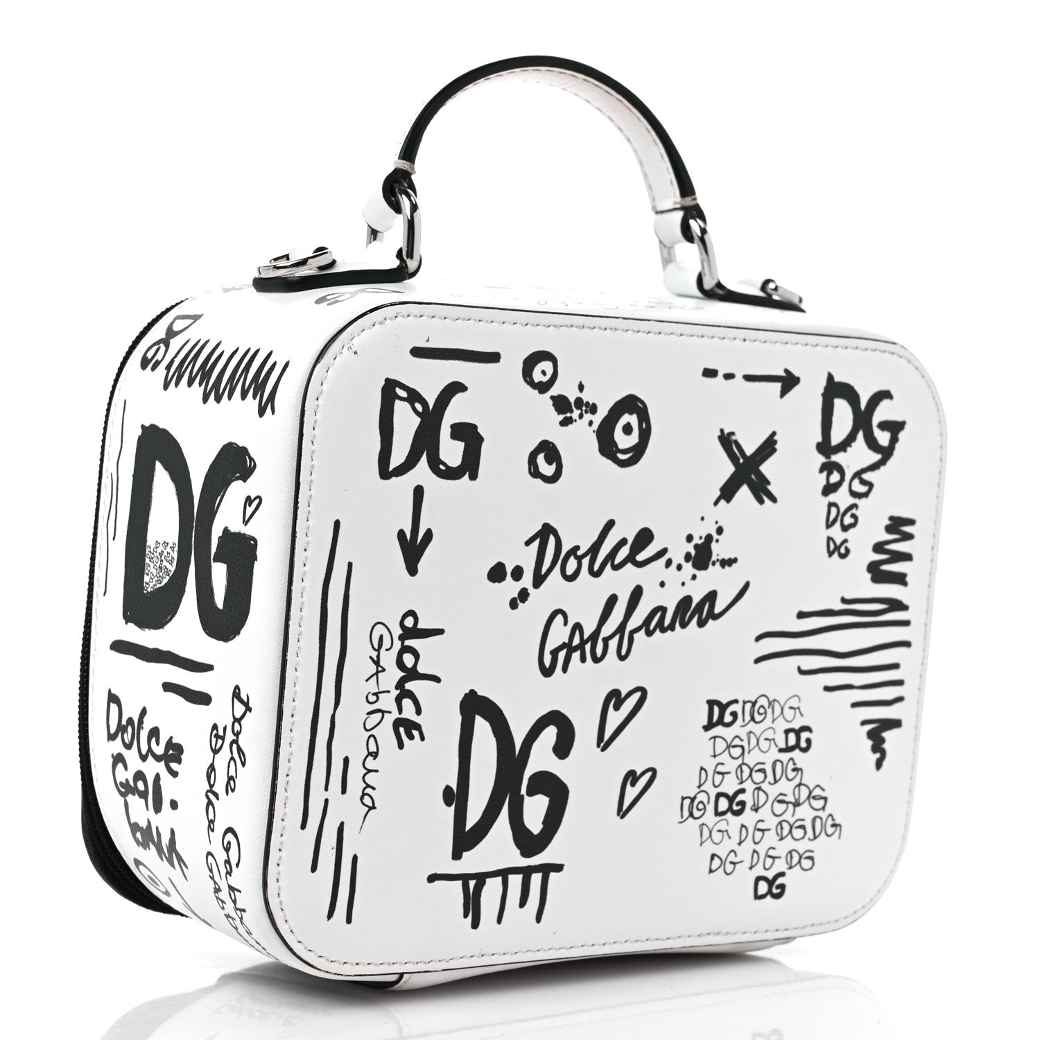 Dolce & Gabbana DOLCE & GABBANA Calfskin DG Graffiti Print Top Handle Bag White Black 4 of 13