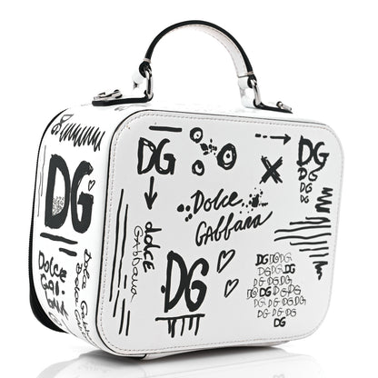 Dolce & Gabbana DOLCE & GABBANA Calfskin DG Graffiti Print Top Handle Bag White Black 4 of 13
