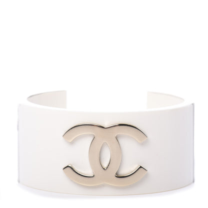 Chanel Resin CC Cuff Gold White 1 of 5