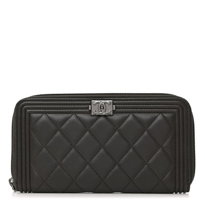 Chanel Lambskin Quilted Boy Zip Around Wallet Dark Grey 1 of 8