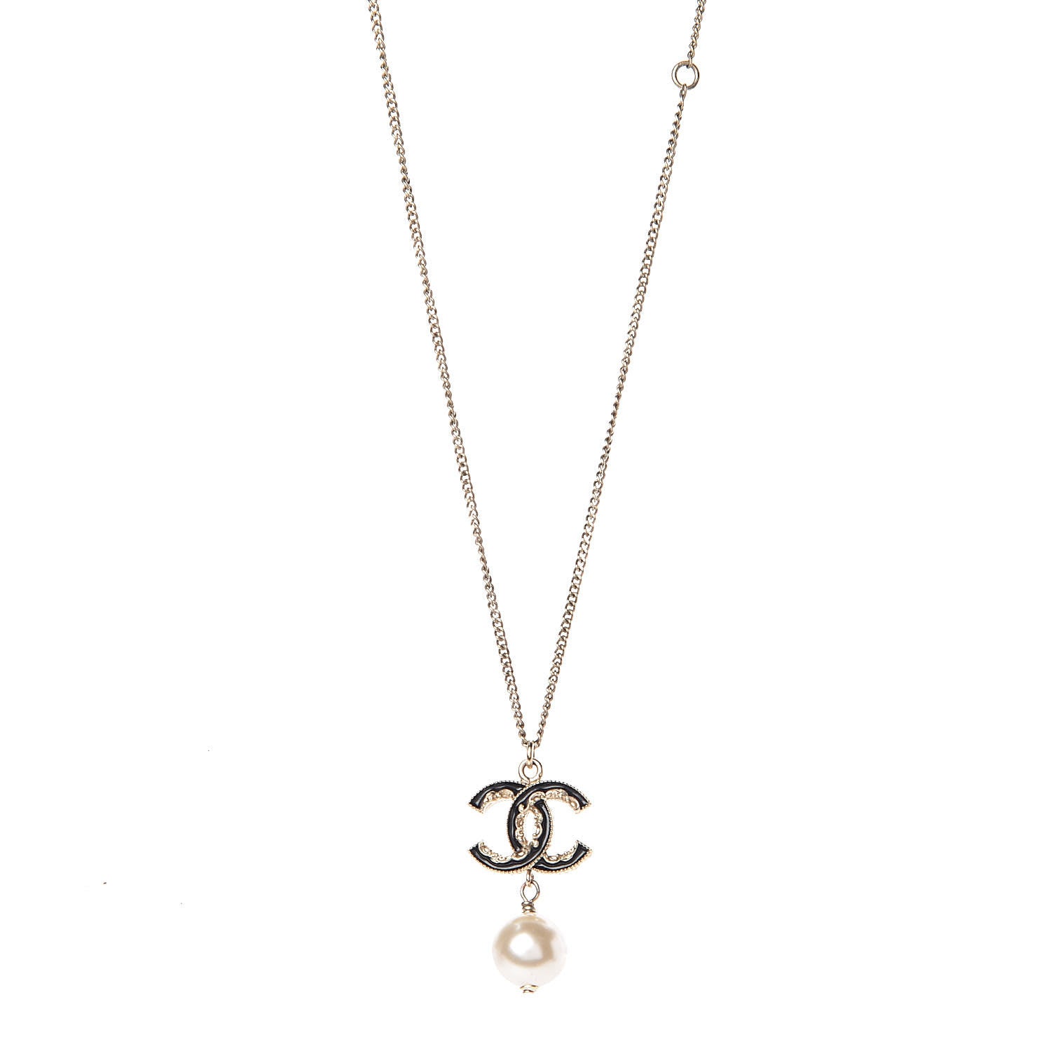 Chanel Enamel CC Baroque Pearl Drop Necklace Black Gold 1 of 5