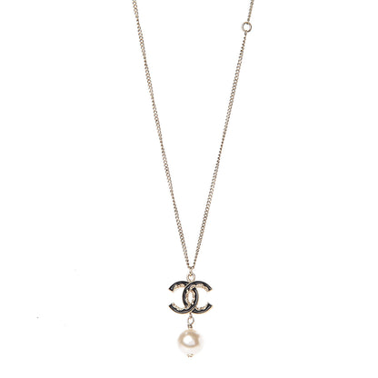 Chanel Enamel CC Baroque Pearl Drop Necklace Black Gold 1 of 5
