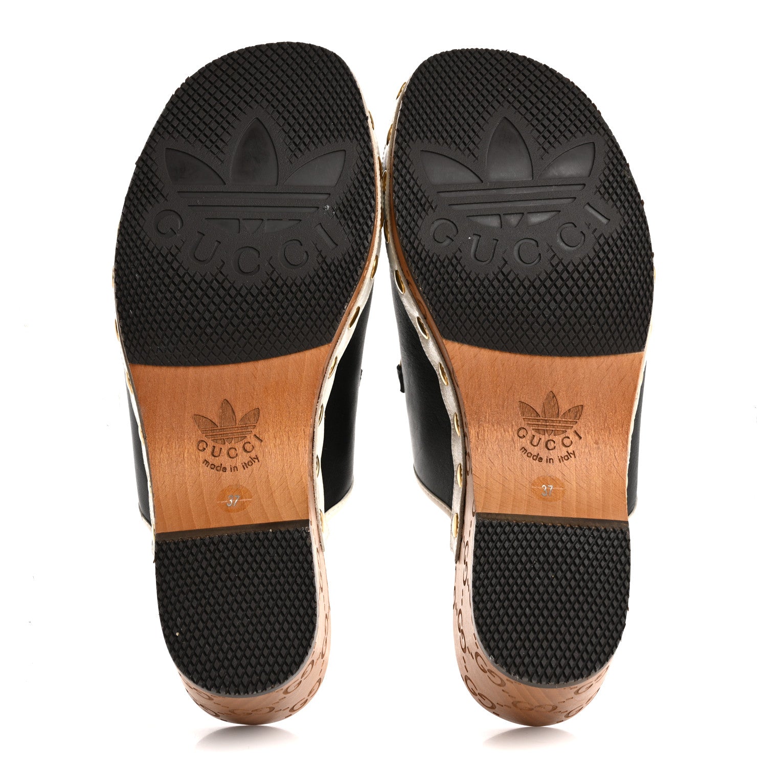 Gucci X ADIDAS Quebec Calfskin Quentin Goatskin Horsebit Trefoil Clog Mules 37 Black Off White 6 of 14