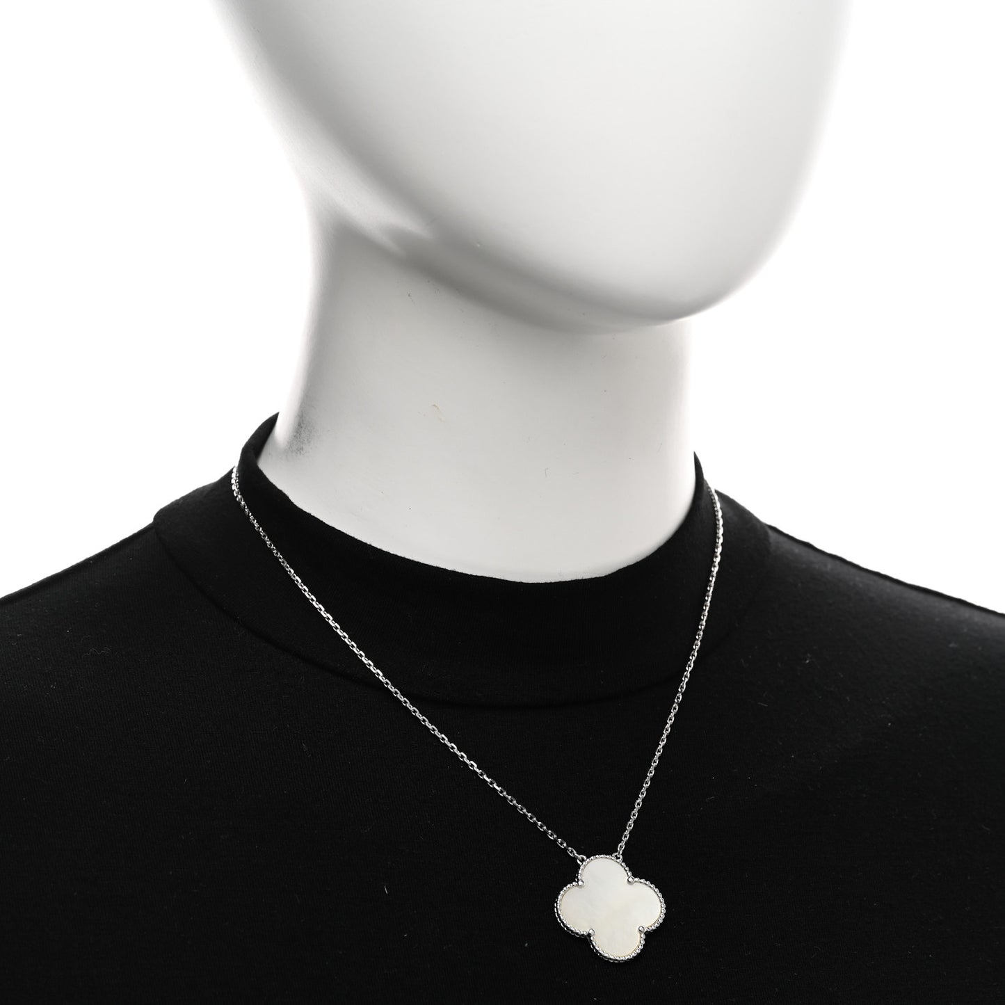 18K White Gold Mother of Pearl Magic Alhambra Pendant Necklace
