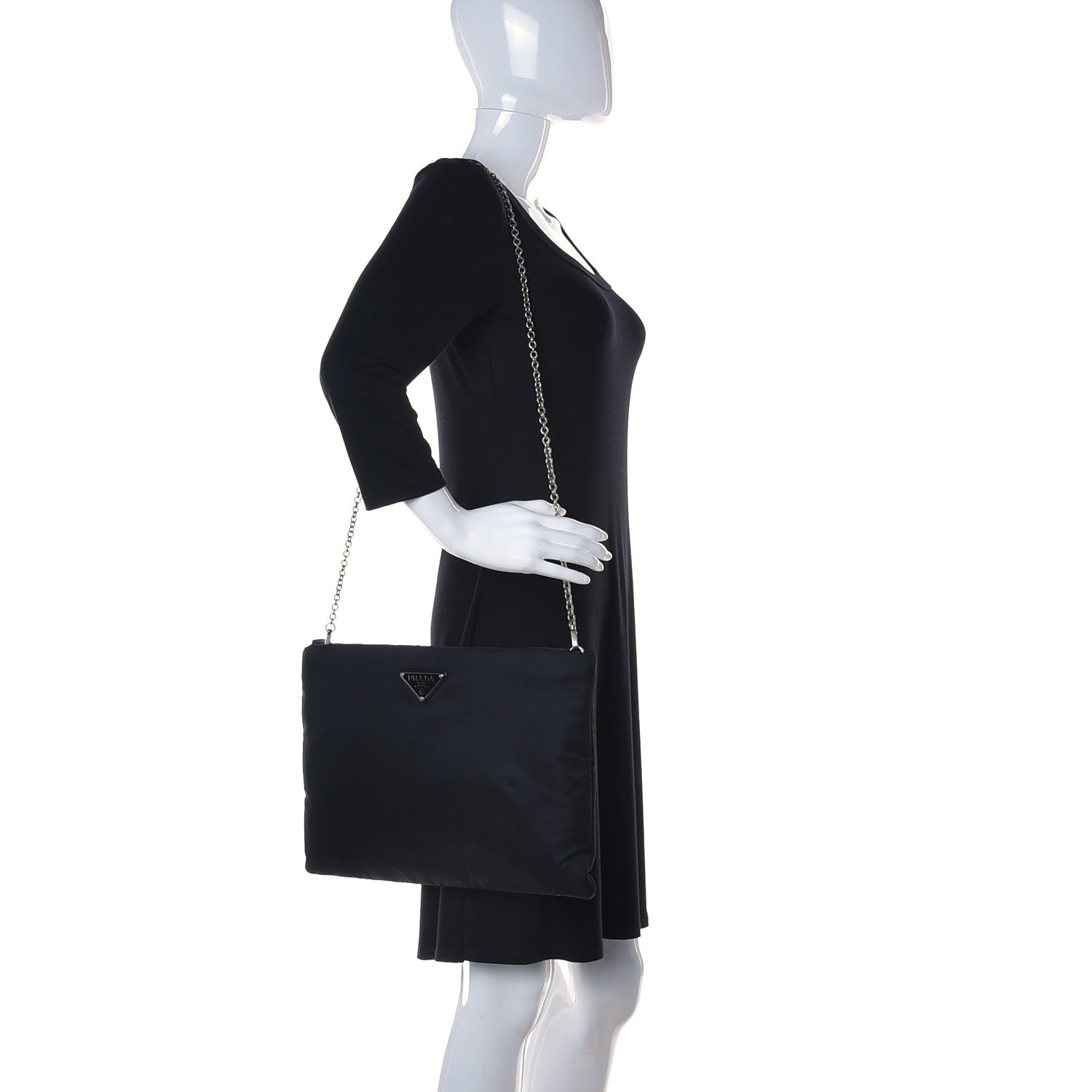 Prada Tessuto Nylon Soft Calf Chain Bag Black 3 of 9