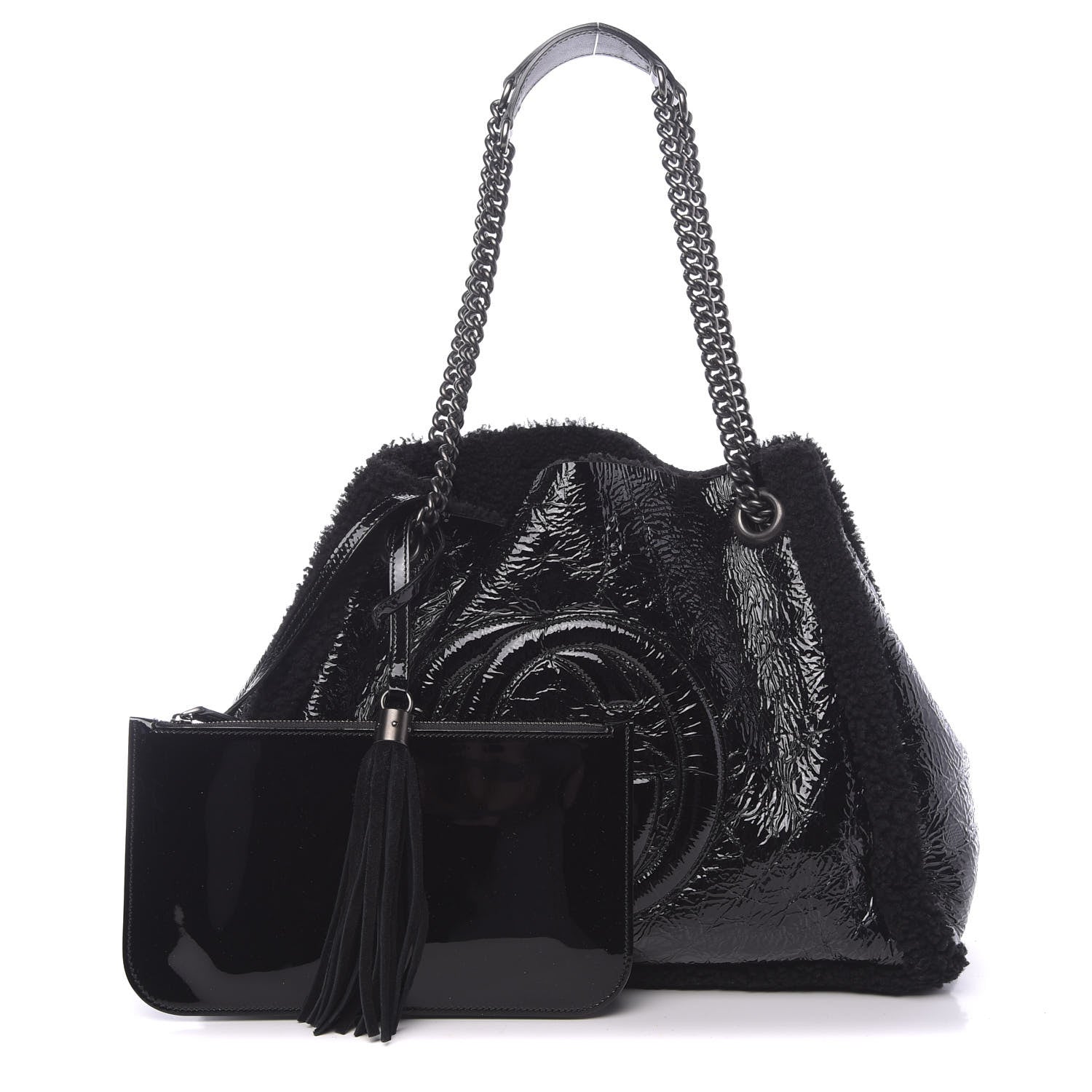 Gucci Patent Shearling Medium Soho Chain Shoulder Bag Black 1 of 11