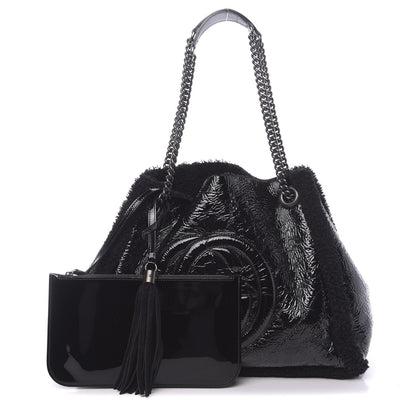 Gucci Patent Shearling Medium Soho Chain Shoulder Bag Black 1 of 11