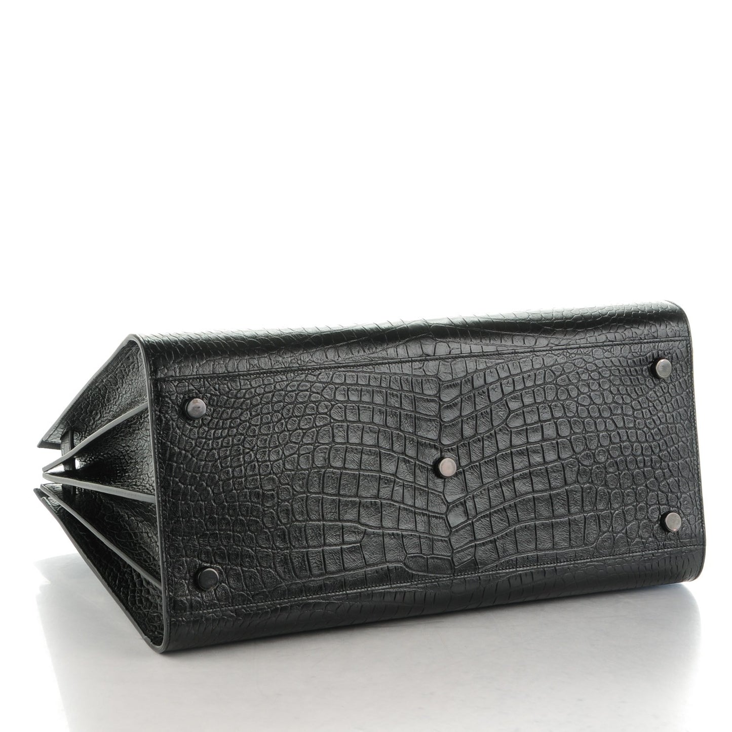 Calfskin Crocodile Embossed Large Sac De Jour Carryall Black
