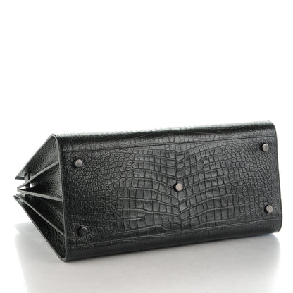 Saint Laurent Calfskin Crocodile Embossed Large Sac De Jour Carryall Black 4 of 7