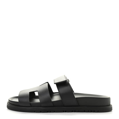 Hermes Calfskin Womens Chypre Sandals 37 Black 1 of 9