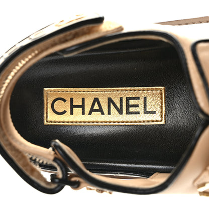 Chanel Lambskin Velcro Dad Slide Sandals 38 Beige Black 7 of 8