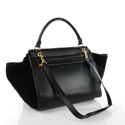 Celine Crocodile Embossed Calfskin Suede Medium Trapeze Black 3 of 9