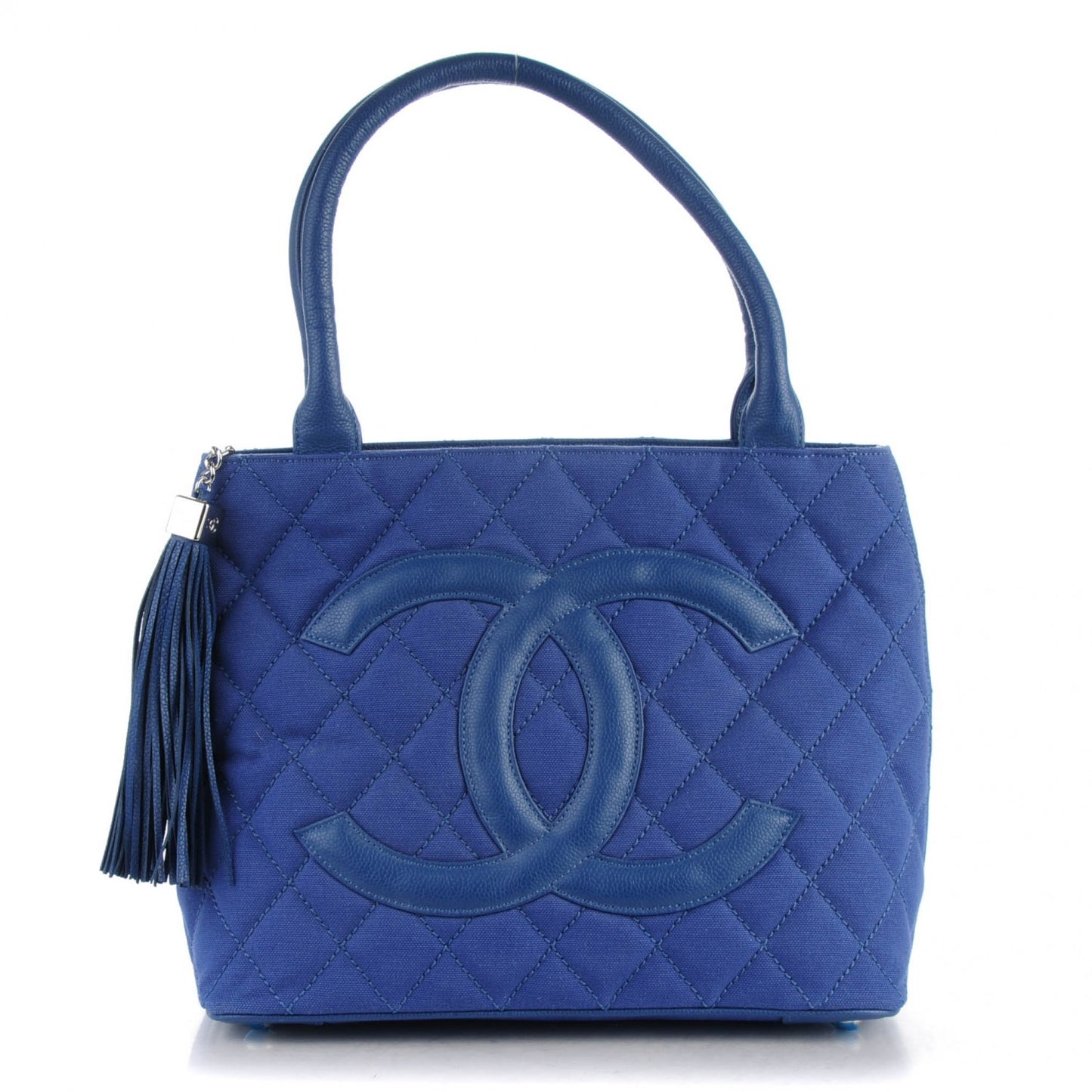 Canvas Caviar Tassel Tote Dark Blue