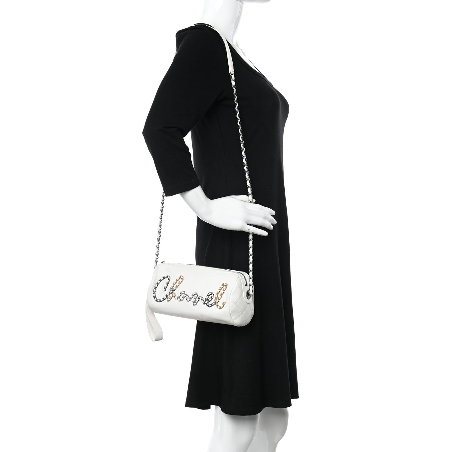 Calfskin Chain 20s Signature Bowling Bag White