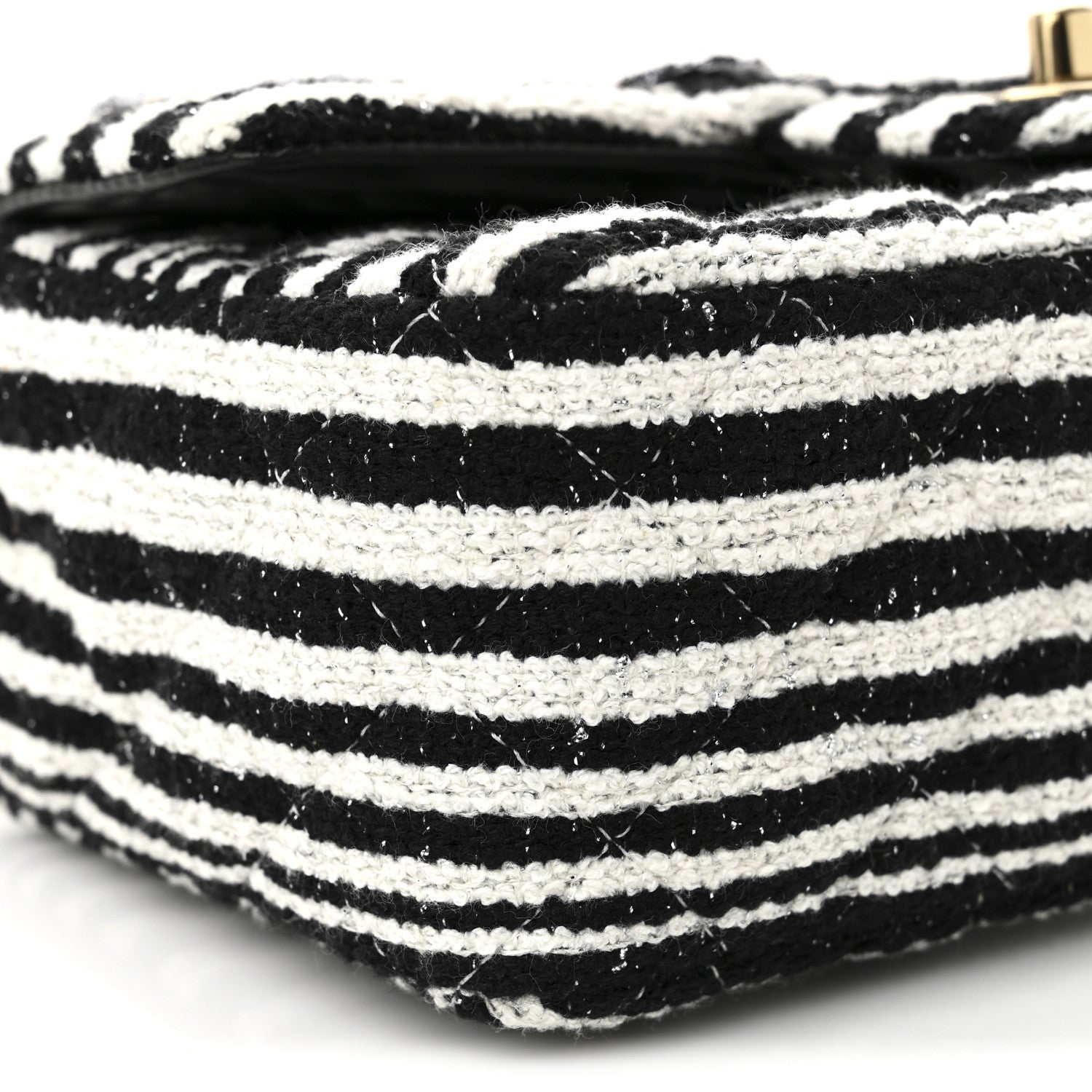 Chanel Striped Tweed Sequin Quilted Camellia Embellished Mini Rectangular Flap Ecru Black 9 of 11
