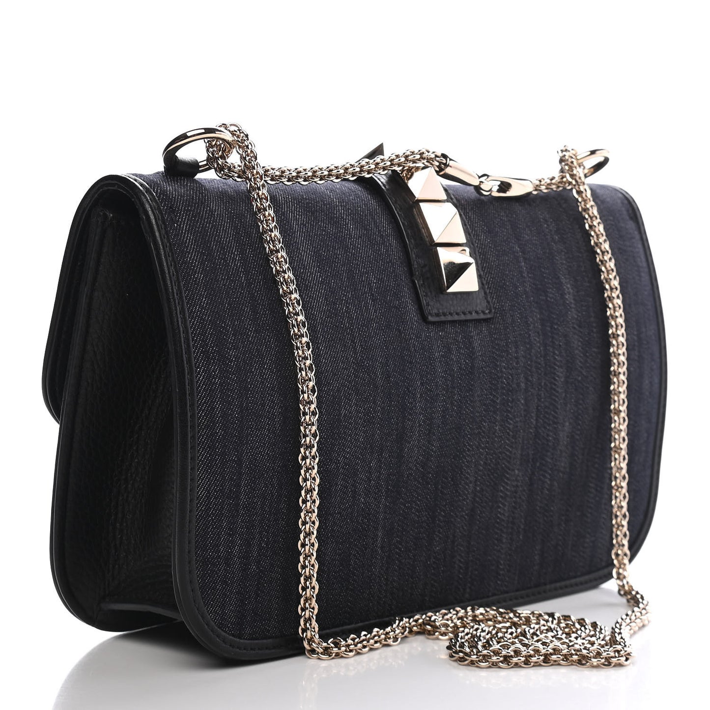 Denim Medium Glam Lock Rockstud Flap Deep Denim