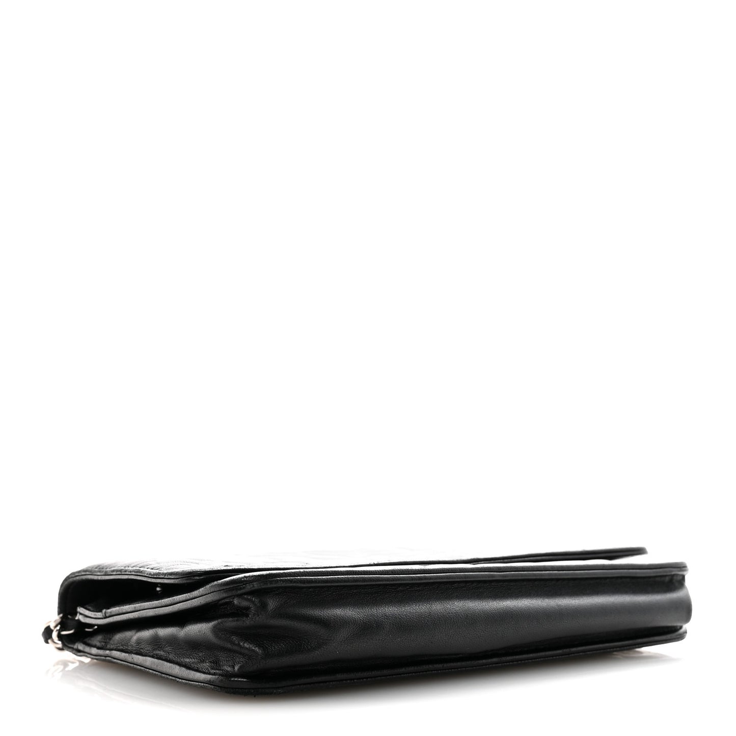Lambskin Camellia Embossed Wallet On Chain WOC Black