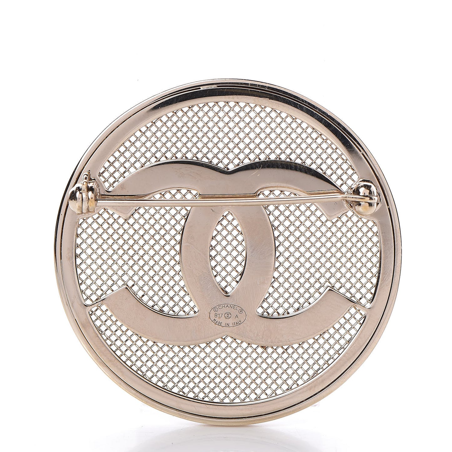 Mesh Circle CC Brooch Gold