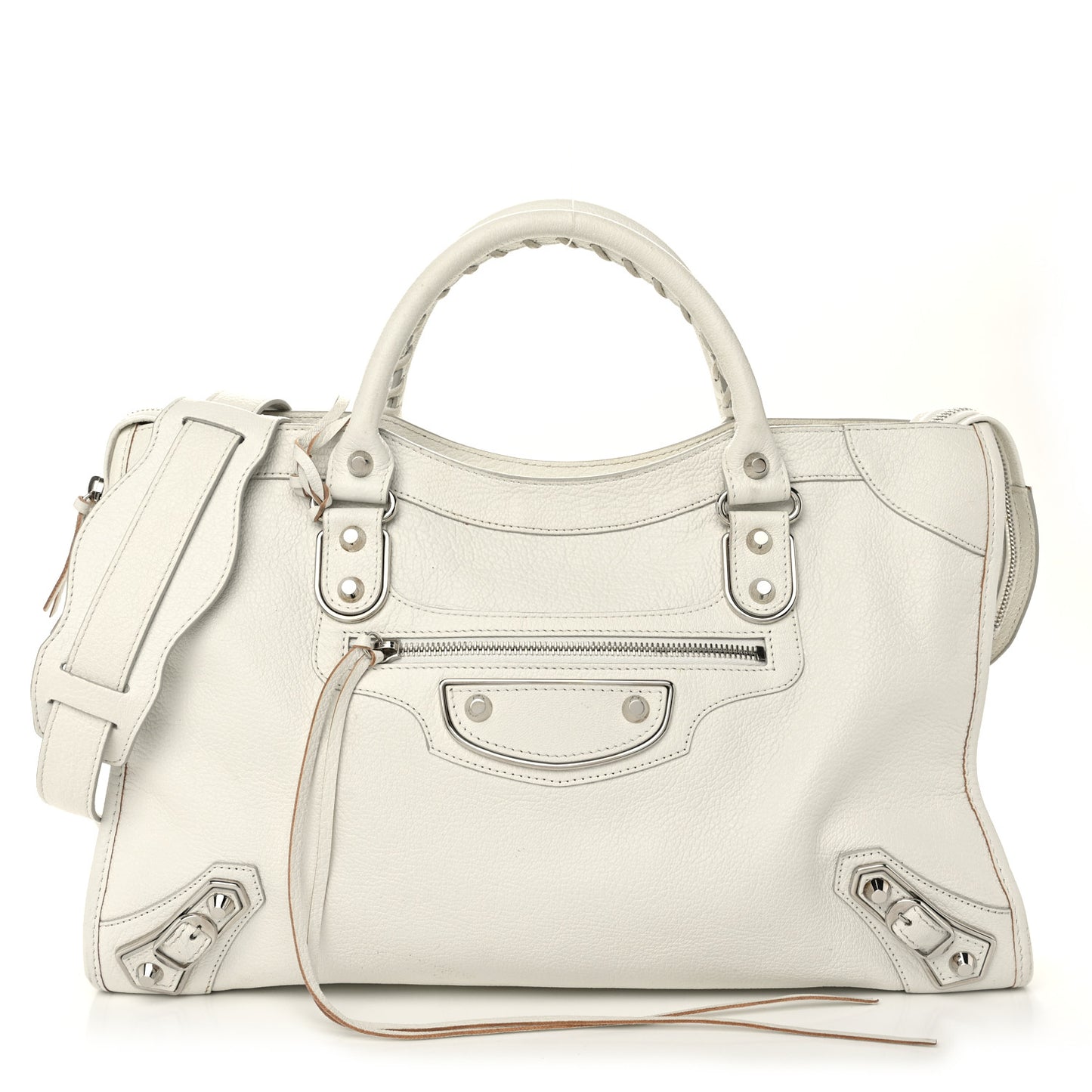 Chevre Silver Metallic Edge Hardware City White