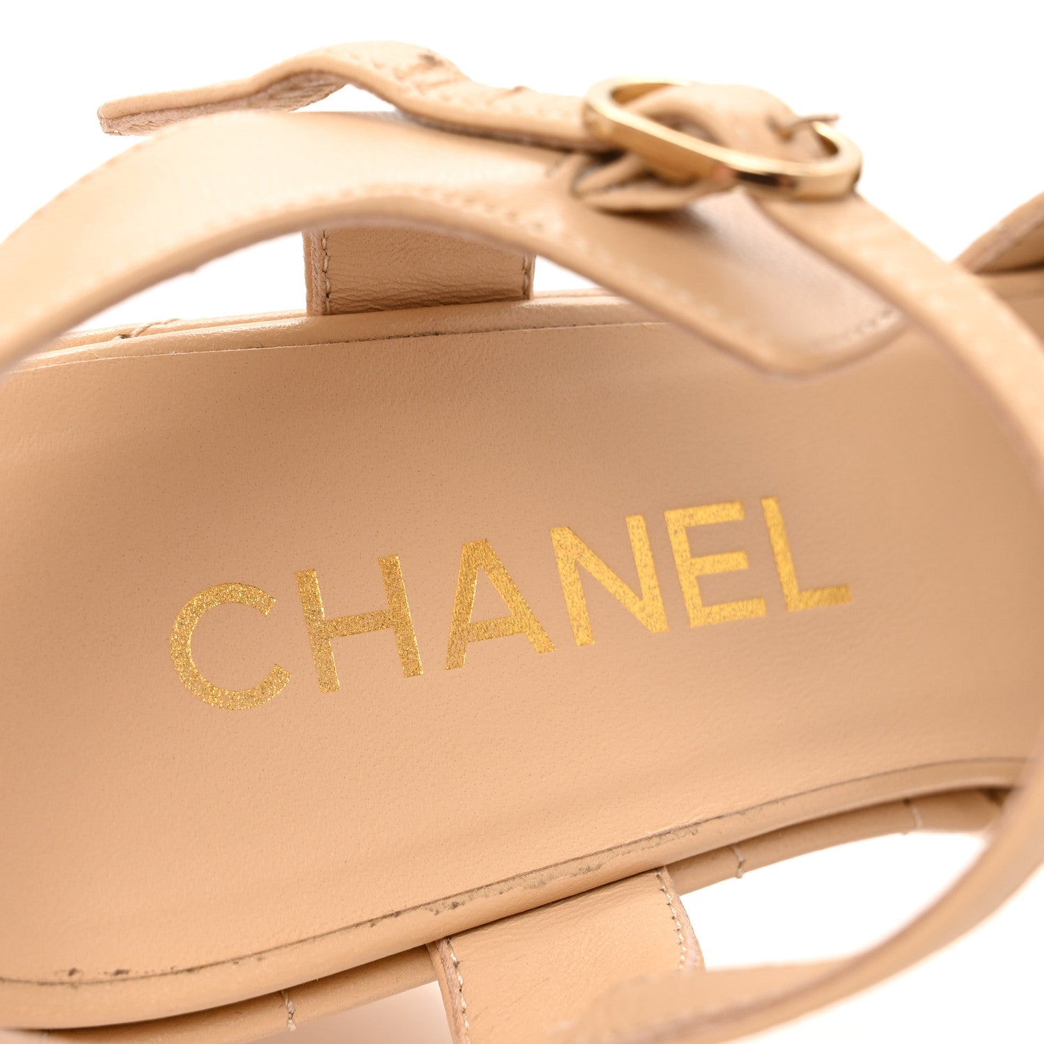 Chanel Lambskin Quilted Peep Toe Wedge Sandals 38 Beige 8 of 9
