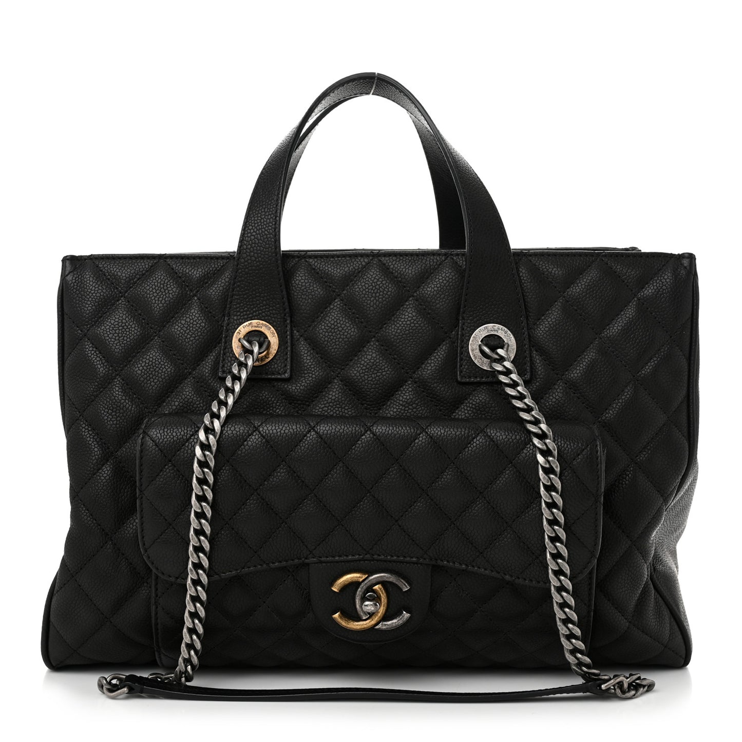 Caviar Quilted Large Casual Pocket Tote Black