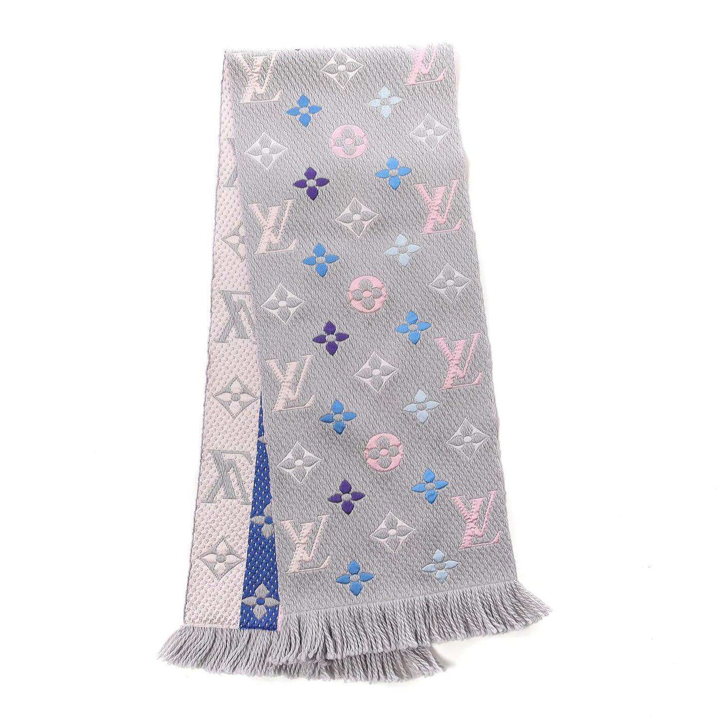 Wool Silk Rainbow Logomania Scarf Grey