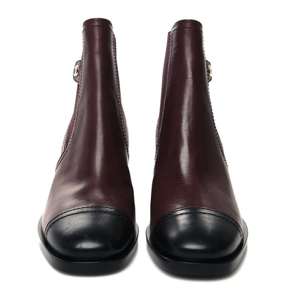 Chanel Calfskin Cap Toe CC Ankle Boots 35 Burgundy Black 2 of 9