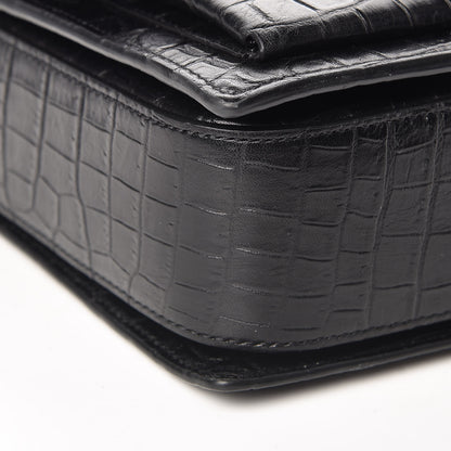 Saint Laurent Calfskin Crocodile Embossed Medium Bellechasse Satchel Black 8 of 9