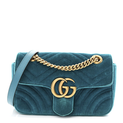 Gucci Velvet Matelasse Mini GG Marmont Shoulder Bag Pavone Cyan 1 of 10
