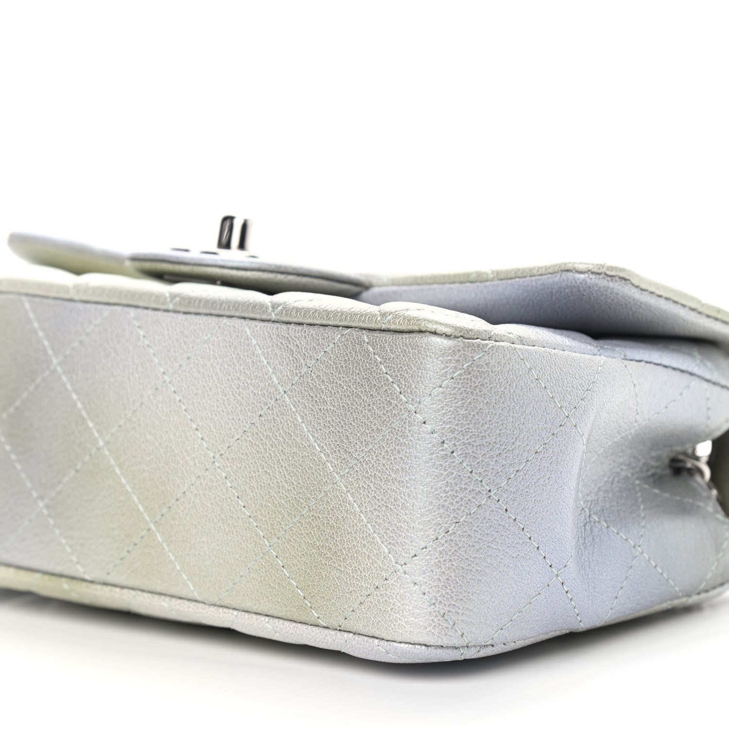 Chanel Metallic Goatskin Quilted Mini Rectangular Flap Grey Green 9 of 10