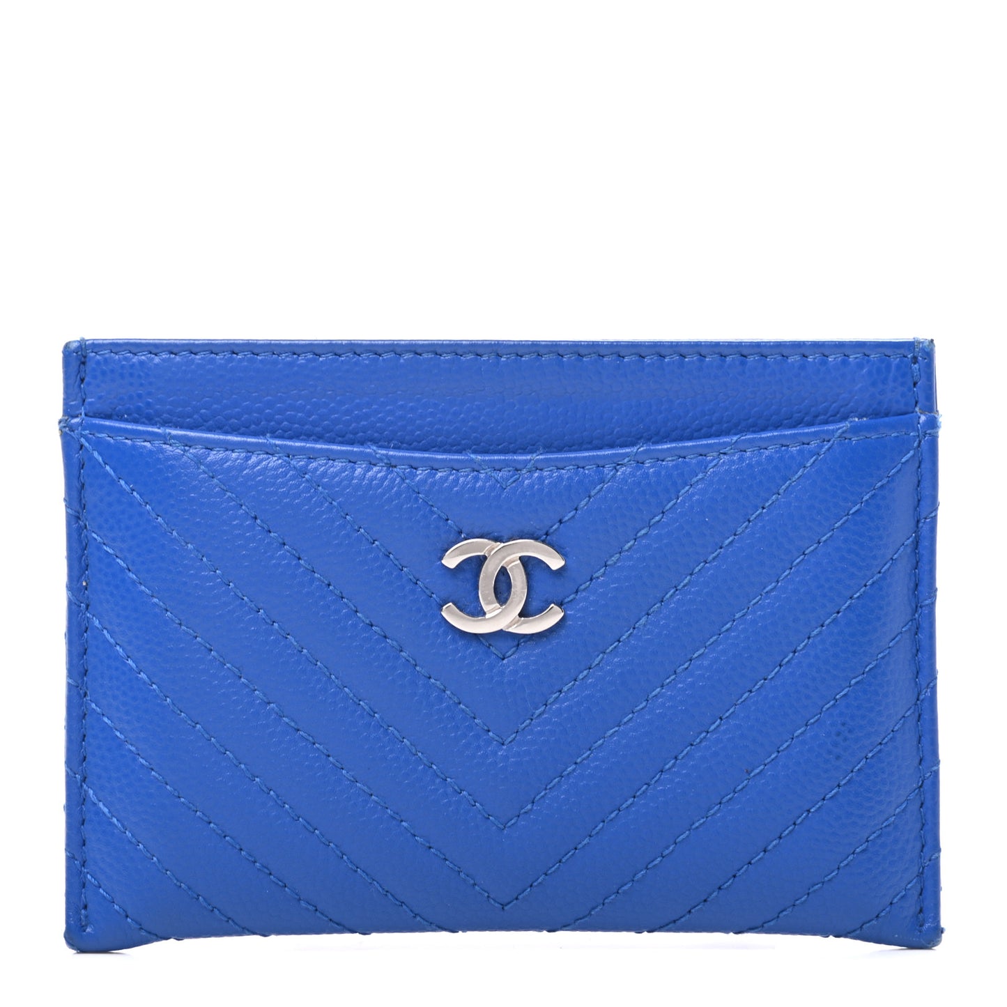 Caviar Chevron Quilted Card Holder Bright Blue