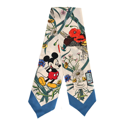 Gucci X DISNEY Silk Twill Mickey Lac Neck Bow Scarf Ivory Blue 2 of 3