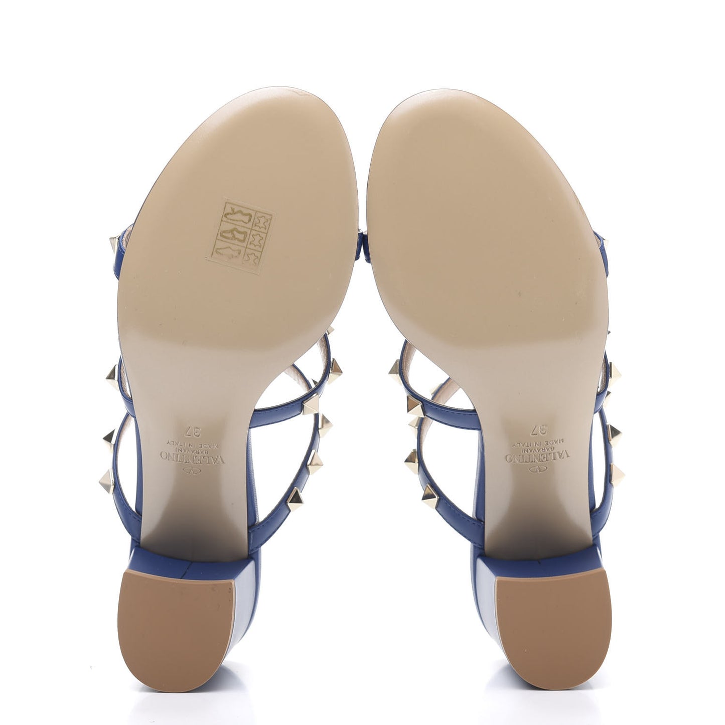 Calfskin Rockstud 60mm Caged Slide Sandals 37 Blu Delft