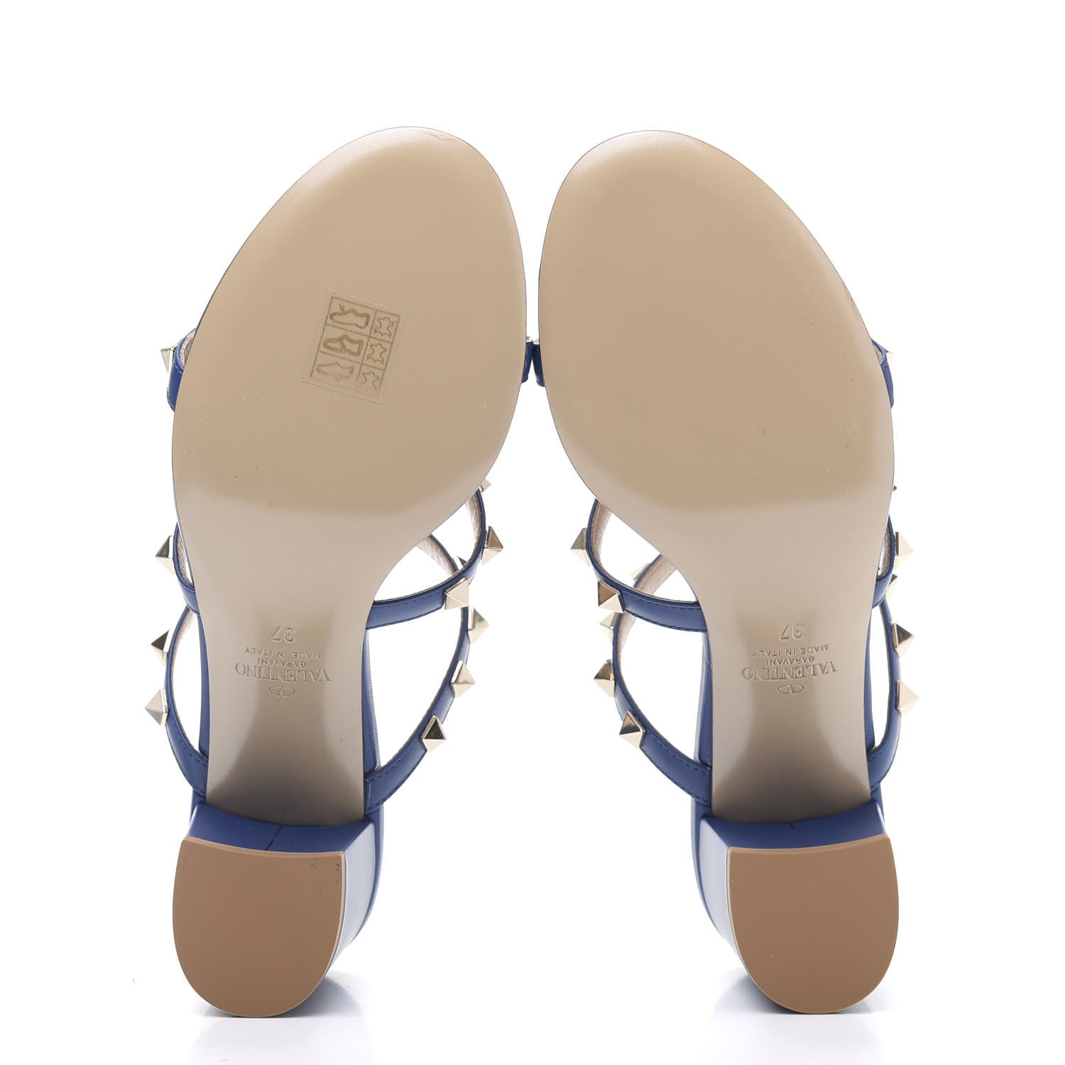 Valentino Garavani Calfskin Rockstud 60mm Caged Slide Sandals 37 Blu Delft 5 of 9