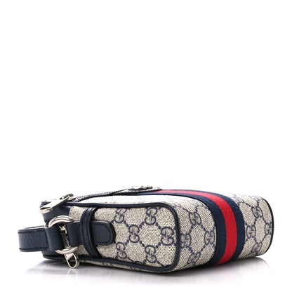 Gucci GG Supreme Monogram Textured Calfskin Web Mini Ophidia Messenger Beige Blue 4 of 10