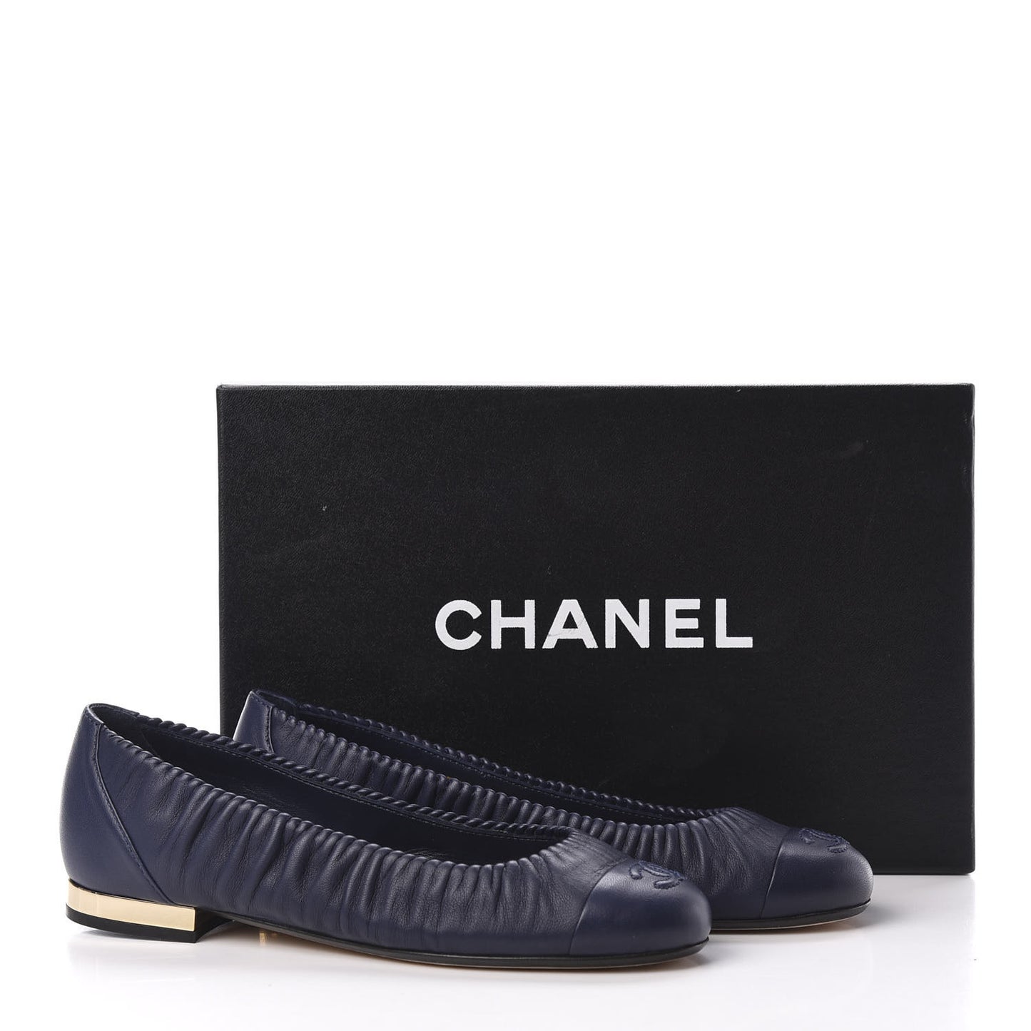 Lambskin CC Cap Toe Ballerina Flats 36 Navy