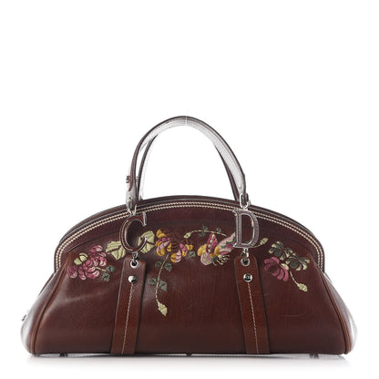 Christian Dior Grained Calfskin Romantic Flowers Frame Satchel Brown 1 of 13