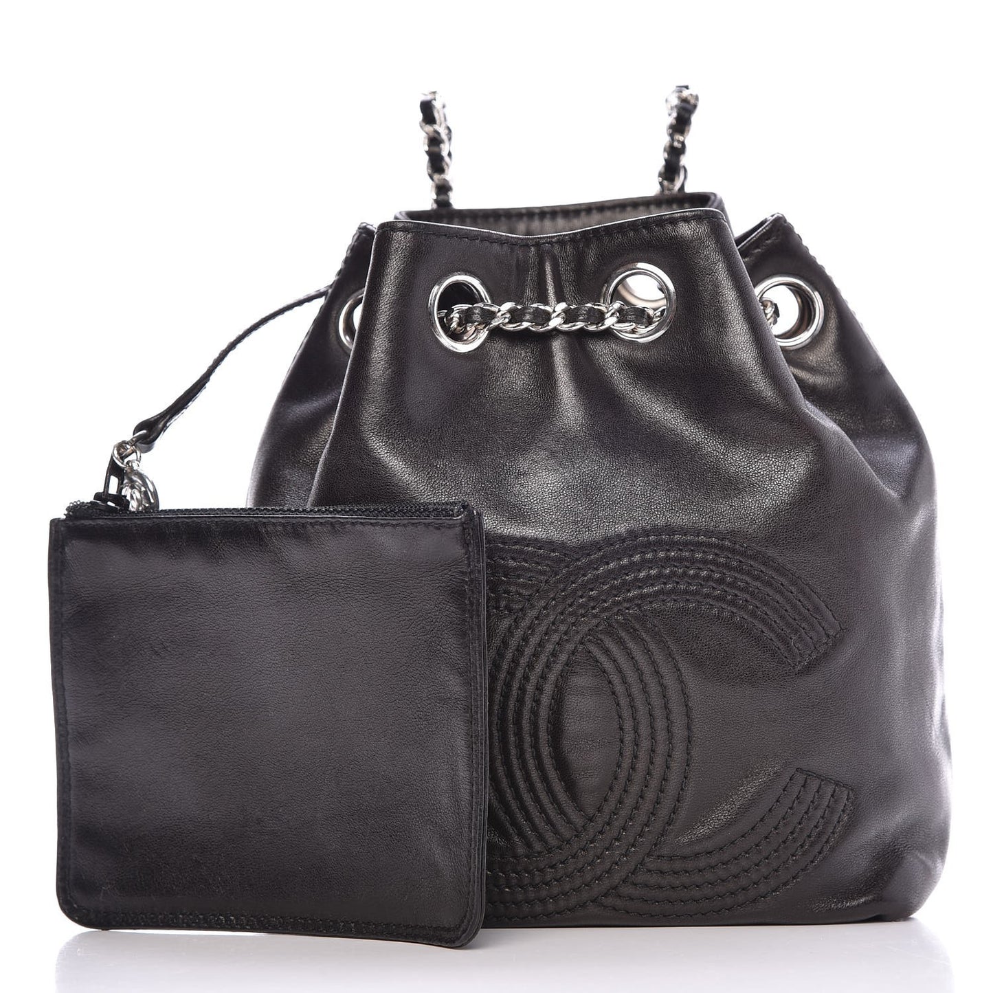 Lambskin CC Drawstring Backpack Black