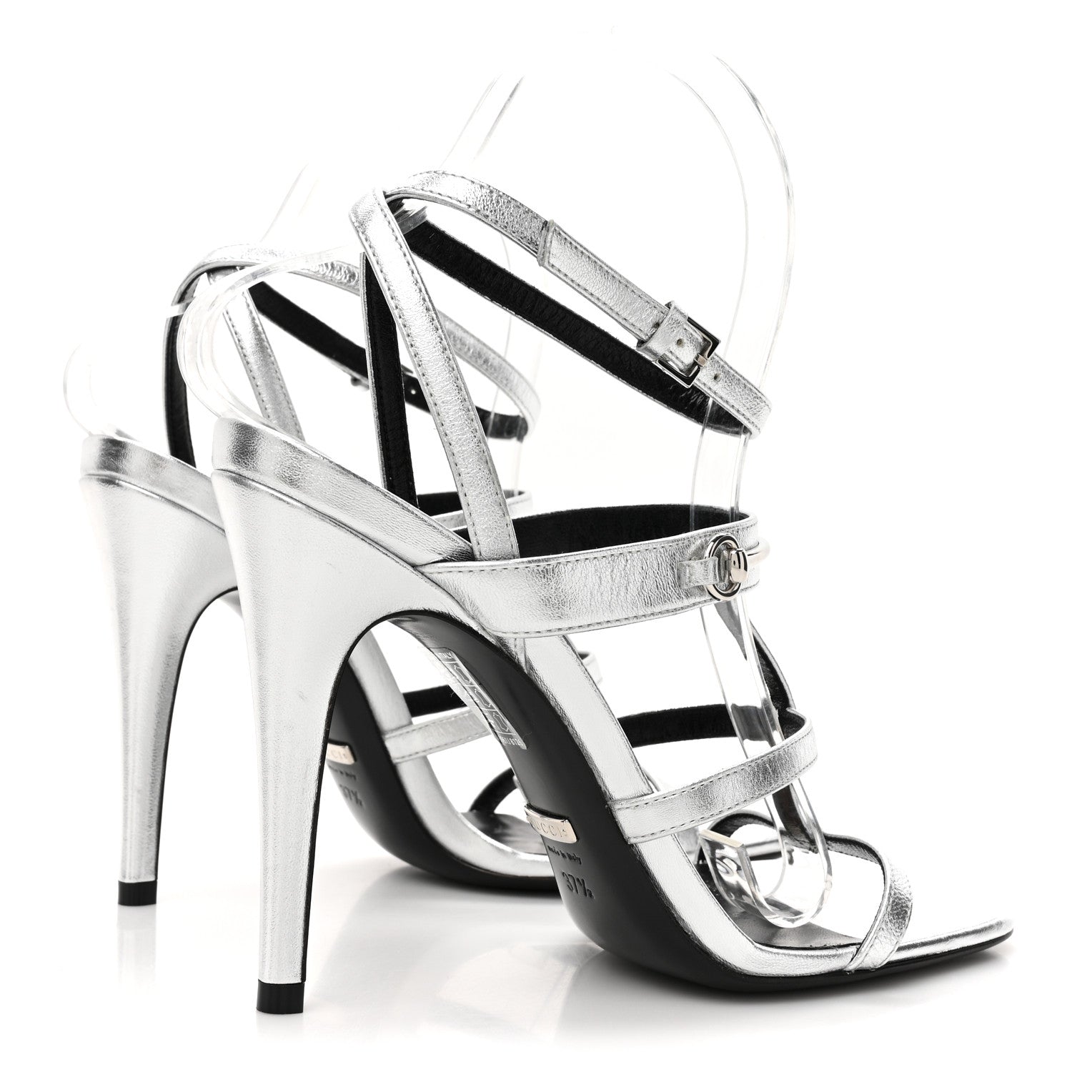 Gucci Nappa Silk High Heel Sandals 37.5 Argento 5 of 11