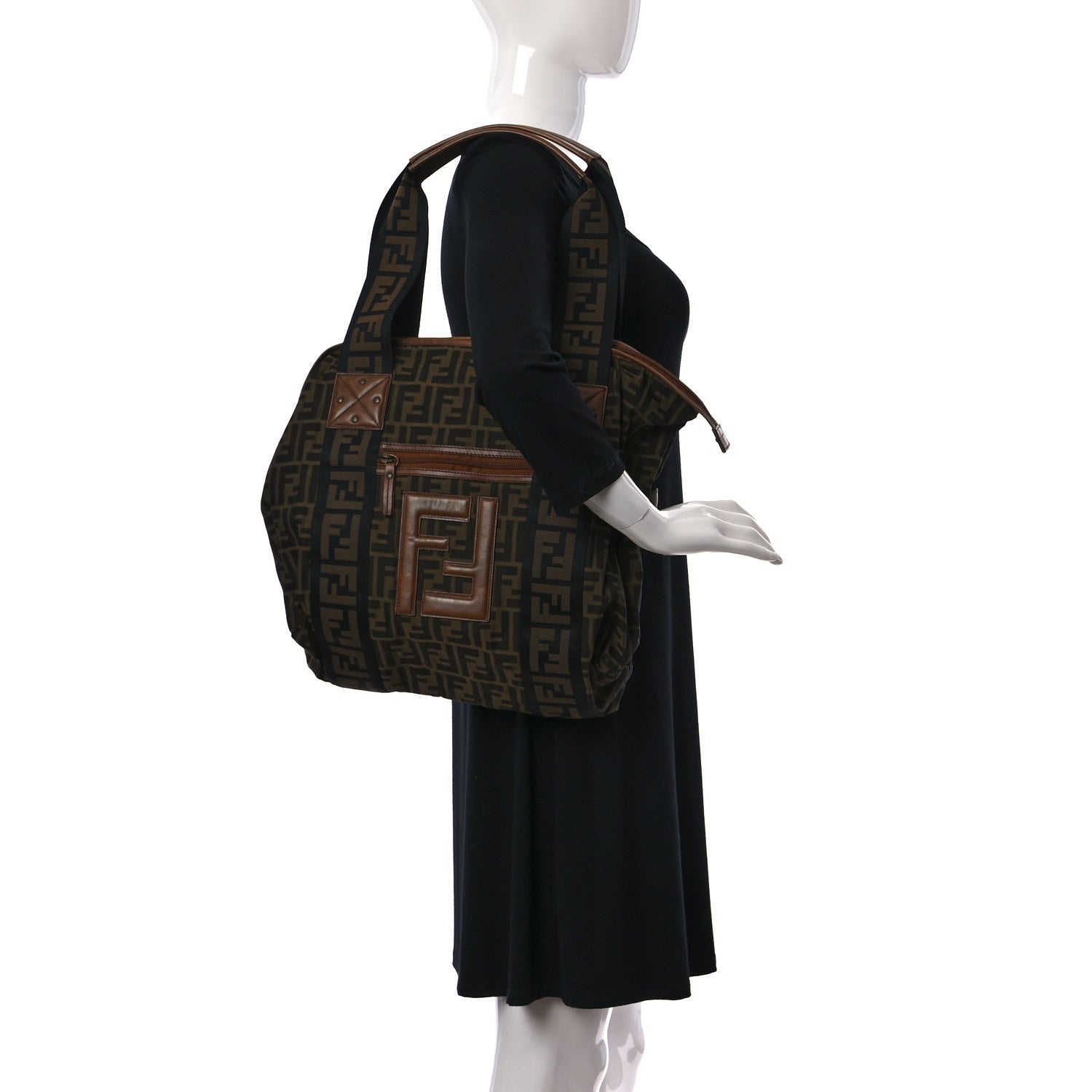 Fendi Zucca Vitello Patchwork Shoulder Bag Tobacco Sabbia 2 of 9