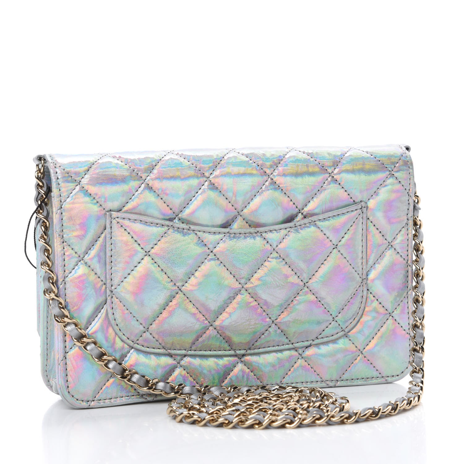 Chanel Iridescent Goatskin Quilted Wallet On Chain WOC Silver 3 of 12