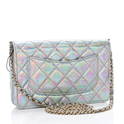 Chanel Iridescent Goatskin Quilted Wallet On Chain WOC Silver 3 of 12