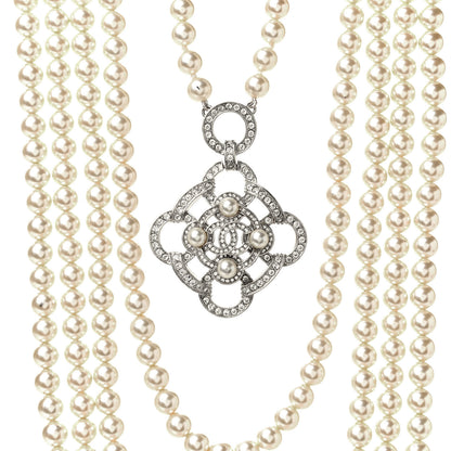 Chanel Pearl Crystal CC Multi Strand Necklace Silver 3 of 5