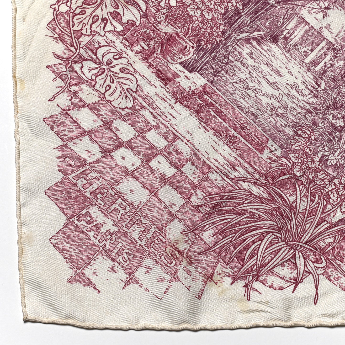 Silk Le Jardin de Leila Scarf 90 Blanc Framboise Prune