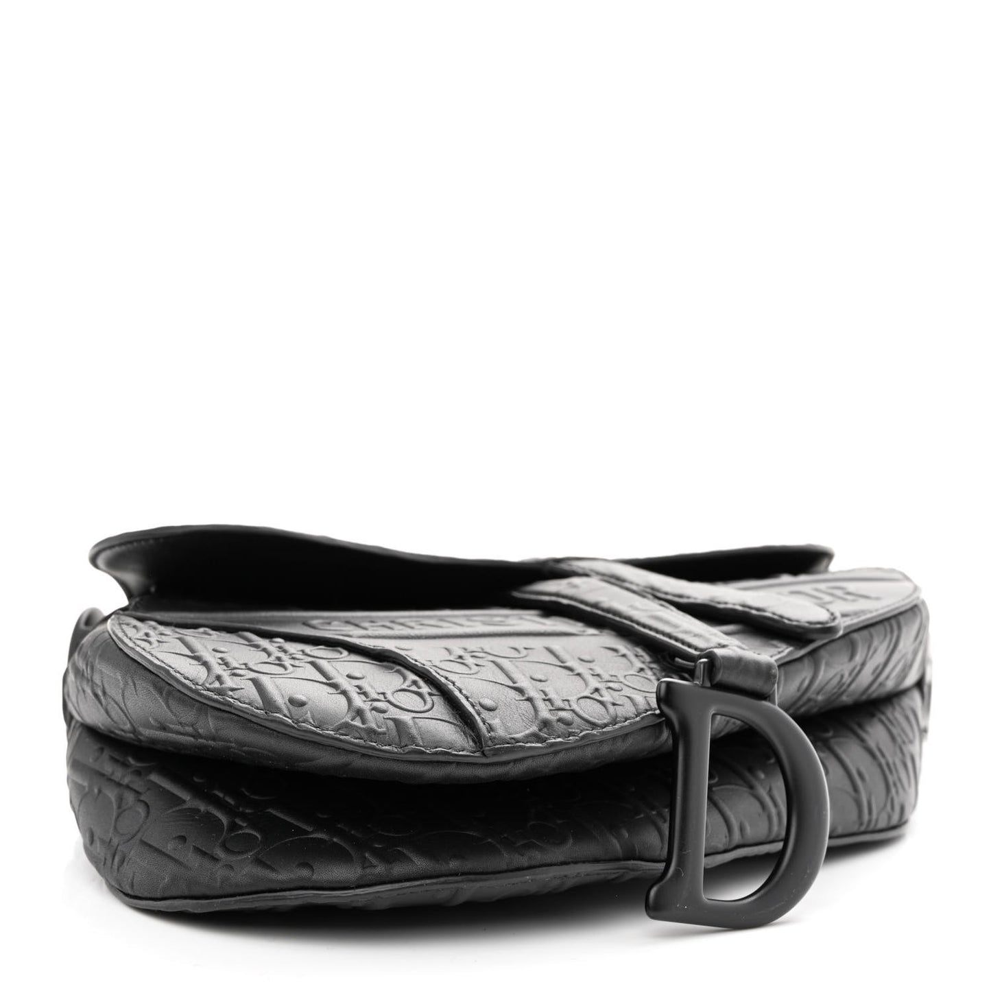 Calfskin Embossed Oblique Saddle Bag Black