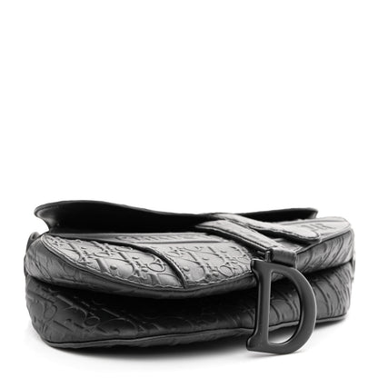 Christian Dior Calfskin Embossed Oblique Saddle Bag Black 3 of 9