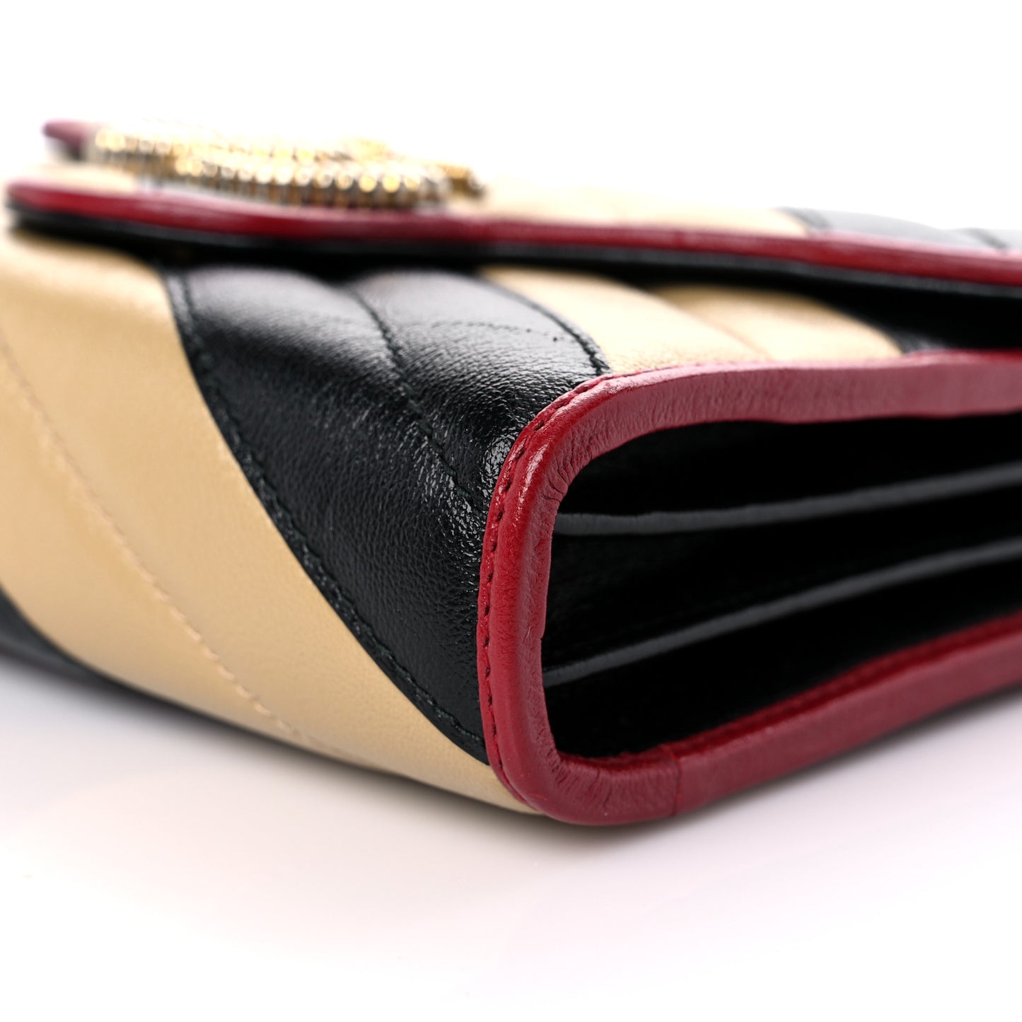 Azalea Calfskin Matelasse Diagonal Patchwork Torchon GG Marmont Chain Wallet Black Beige Romantic Cerise