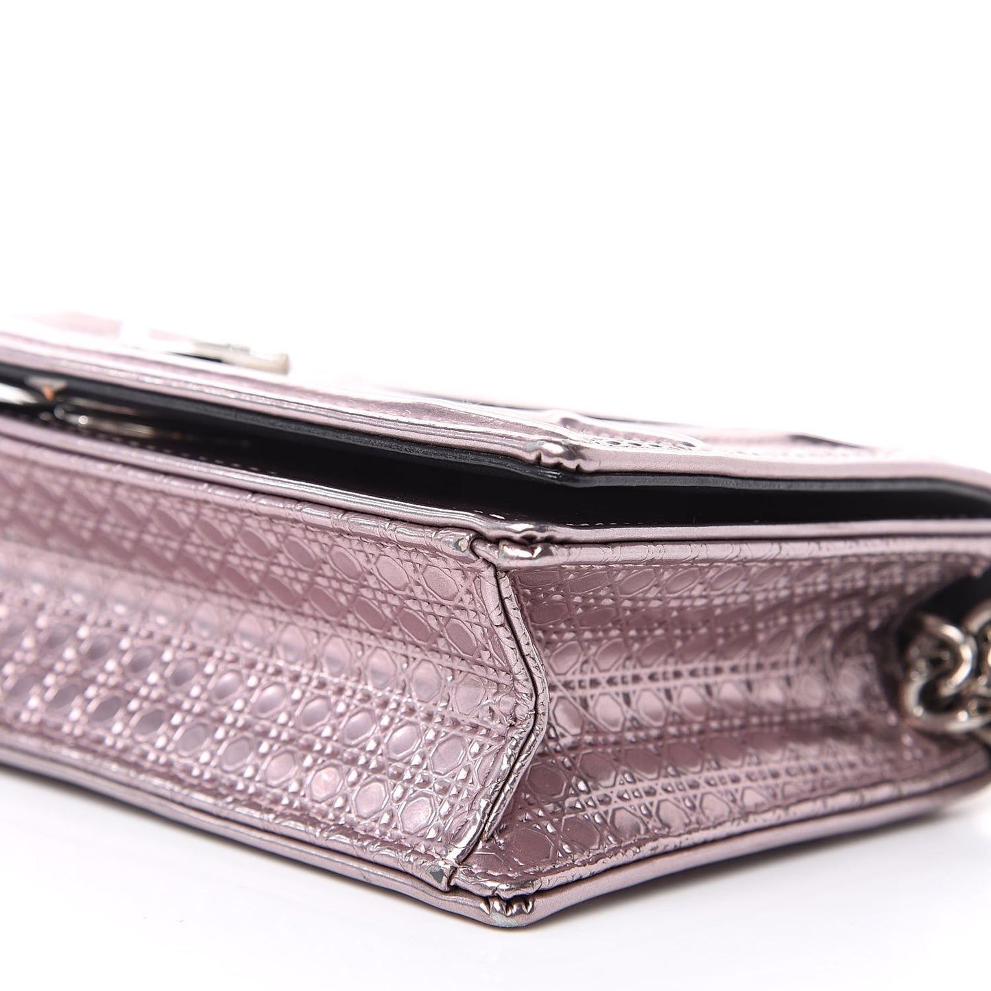 Metallic Patent Micro-Cannage Mini Diorama Flap Bag Pink